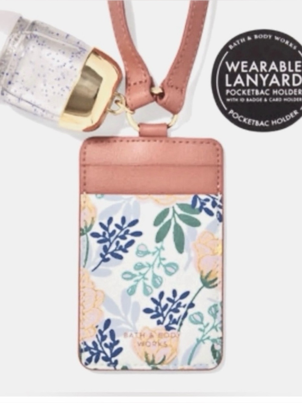 Bath & Body Works Pink Floral Wearable Lanyard with Gold Hardware - Picture 2 of 5